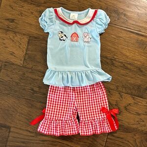Farm Animal Top and Red Gingham Shorts Set